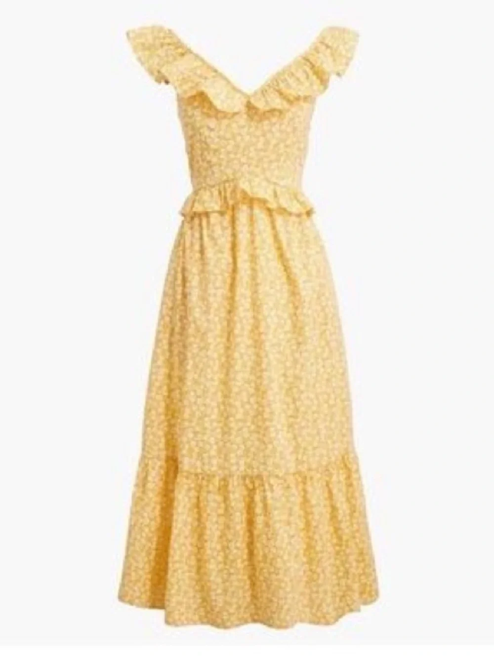 J. Crew Yellow Floral Ruffle Midi Dress Size 18